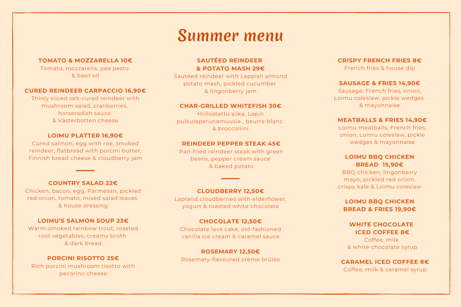 Summer menu